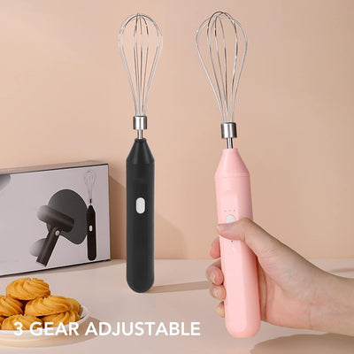 Elektrischer Schneebesen, Kabelloser Handmixer 3 Geschwindigkeiten Zum Backen zu Hause (Schwarz)