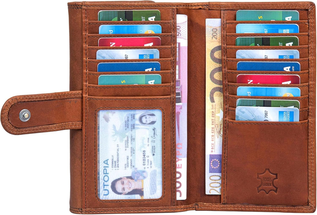 Benthill Damen Portemonnaie XXL mit RFID-Schutz | Echt-Leder Damen Geldbörse Gross | Grosse Vintage