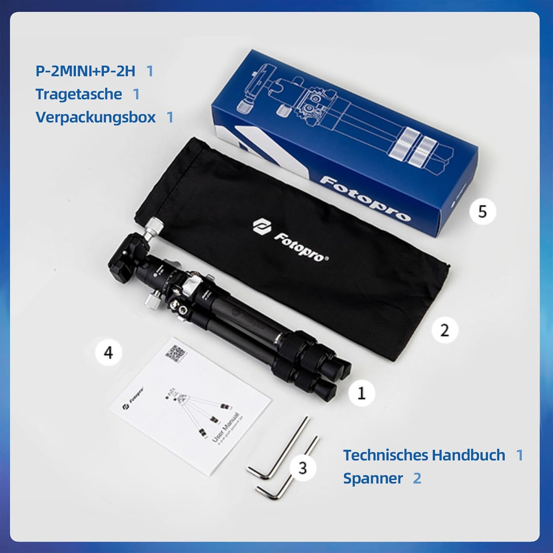 Fotopro Mini Reisestativ, leichtes kompaktes Kohlefaser-Stativ mit 360° Kugelkopf QR-Platte für DSLR