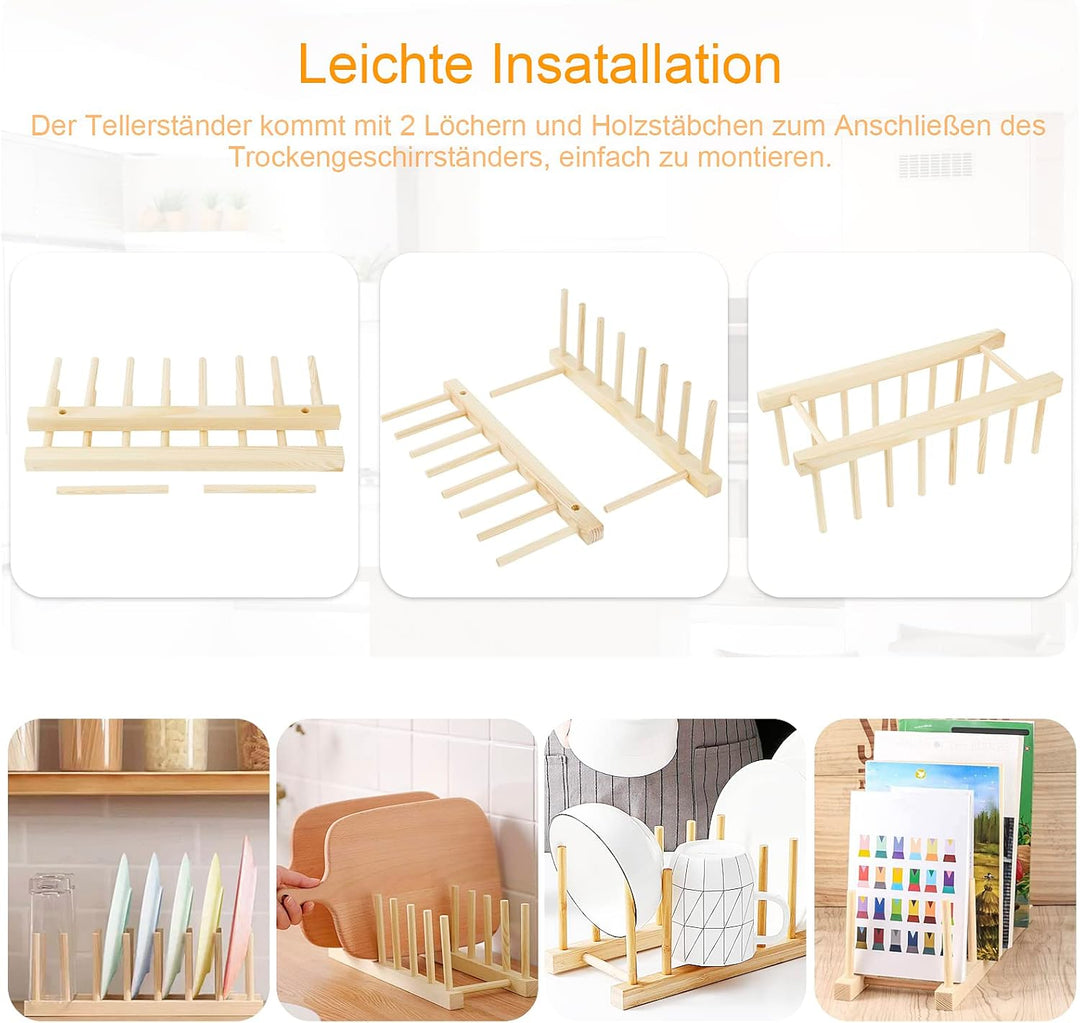 2 Stk Tellerständer Geschirr Topfdeckelhalter Holz Tellerhalter Abtropfständer Tellerregal Halter Ge