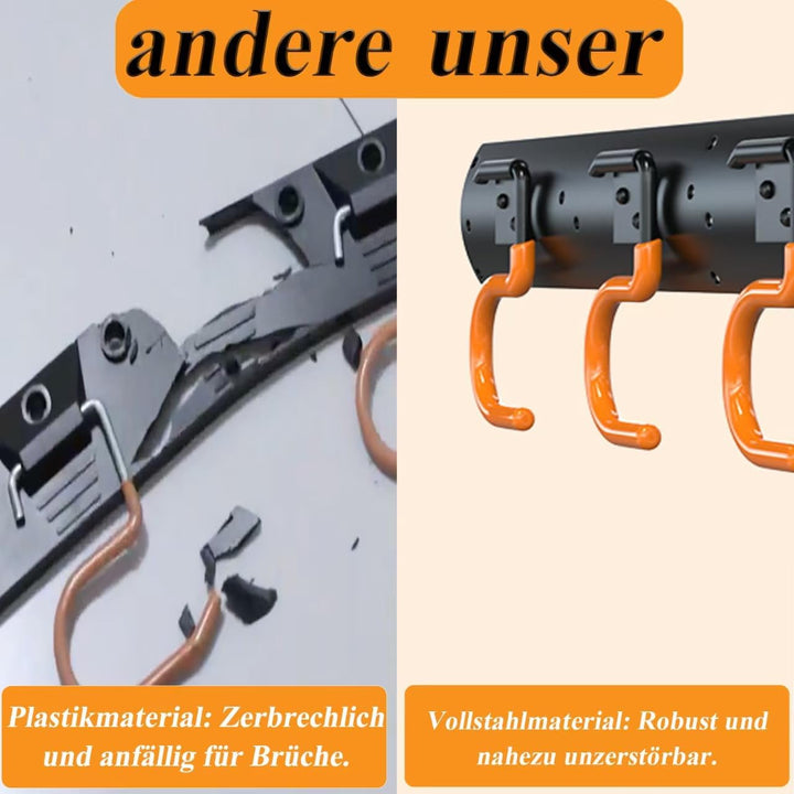 3-H Wandhalterung für Gartengeräte 4 x 42 cm Vollstahl Schwerlast, Gartengerätehalter Garage Gartenh