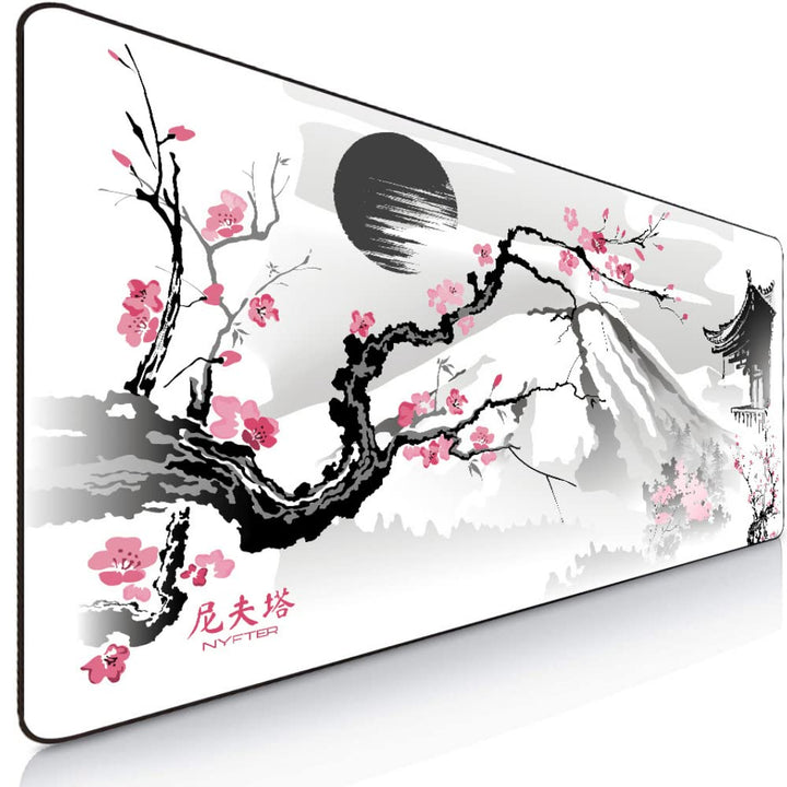 Nyfter - 3XL Gaming Mauspad Sakura Weiss 1200 x 600mm Premium Fuji Mousepad Size Gross vernähte Kant