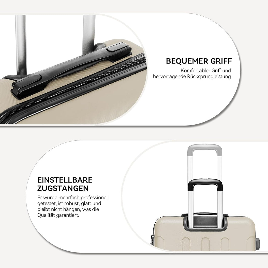 BEIBYE Hartschalen-Koffer Trolley Rollkoffer Reisekoffer Handgepäck 4 Rollen (M-L-XL-Set) (Creme Whi