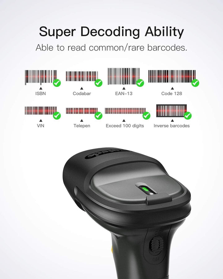 Inateck Barcode Scanner Bluetooth, 1D Wirless Barcode Scanner, 100M Übertragungsreichweite 2,4GHz, 2