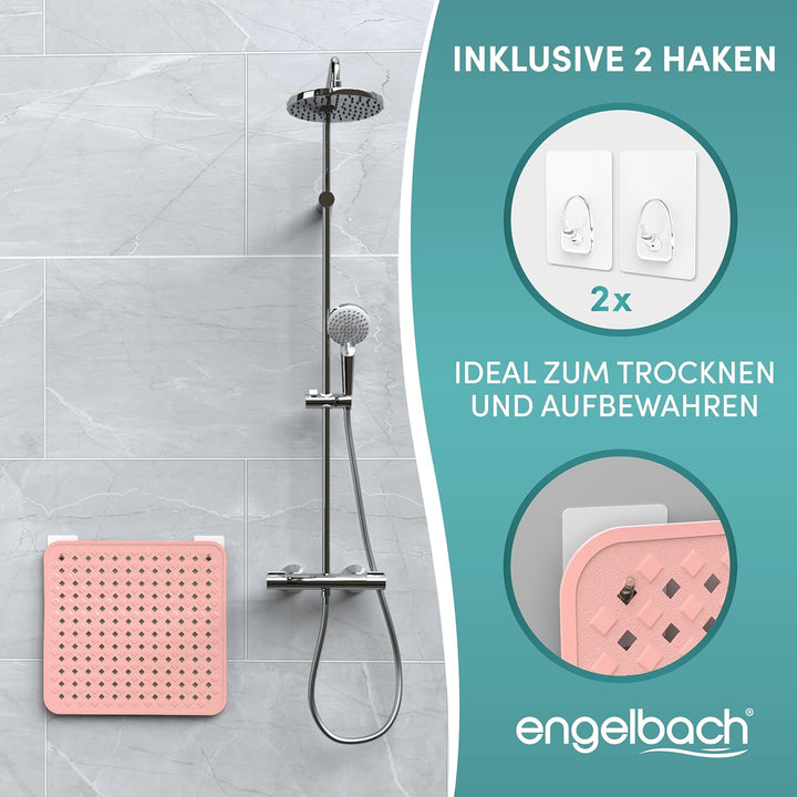 Engelbach® Duschmatte rutschfest 53x53cm - Inklusive Haken zum Aufhängen - 100% BPA-frei - Antirutsc