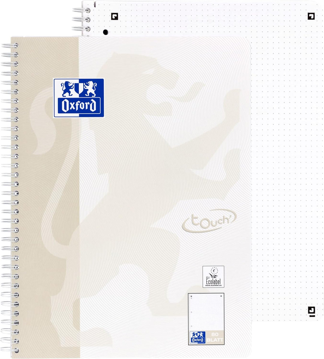 Oxford Touch Collegeblock A4 punktkariert/dotted, 80 Blatt, lichtgrau, 10 Stück Single, Single