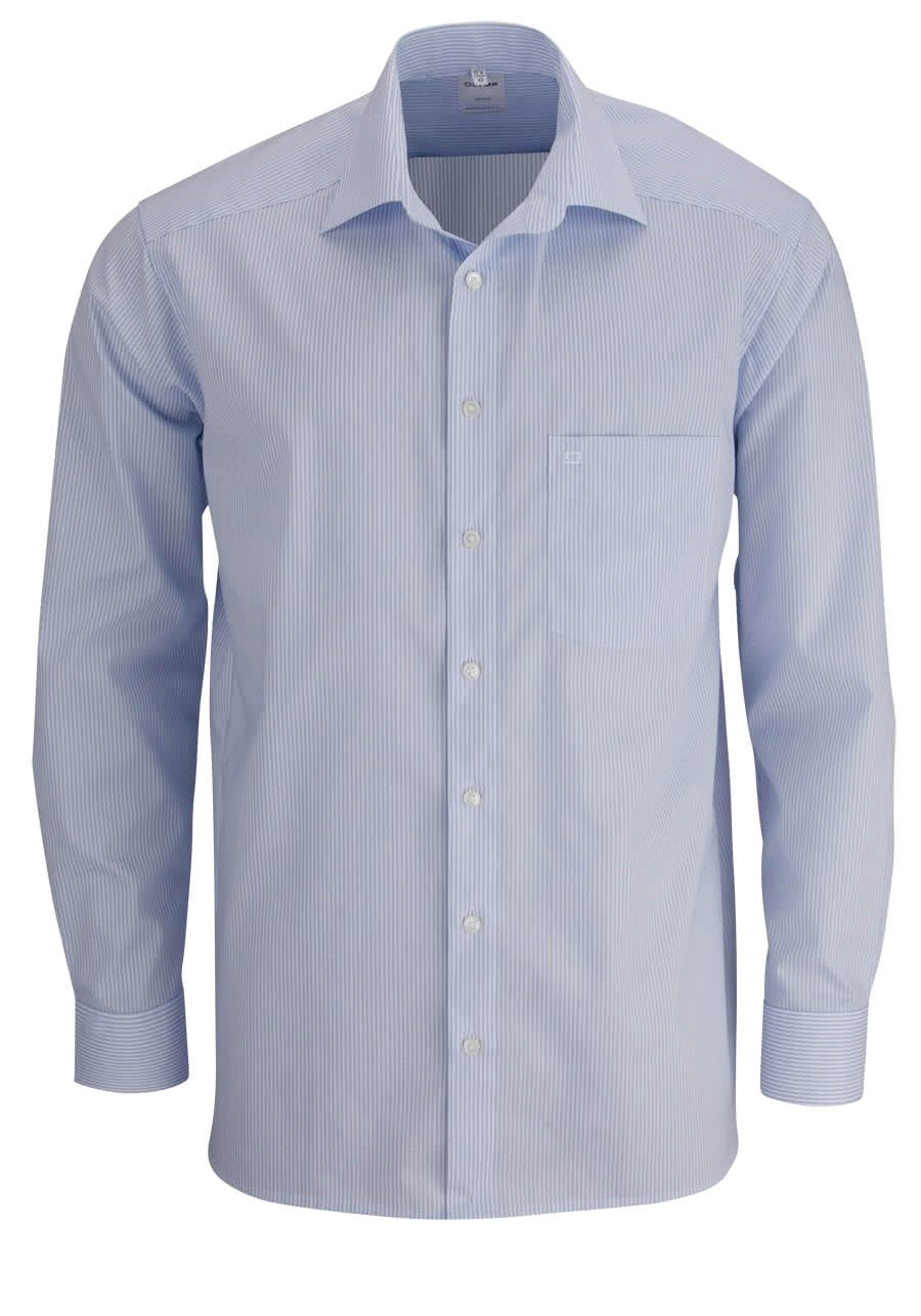 OLYMP Luxor Comfort fit Hemd Langarm New Kent Kragen Streifen hellblau 43 Hellblau, 43 Hellblau