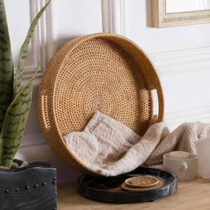 Jungle Culture Rattan-Serviertablett 34cm / 13,8" • Gewebte Serviertabletts mit Griffen für zu Hause