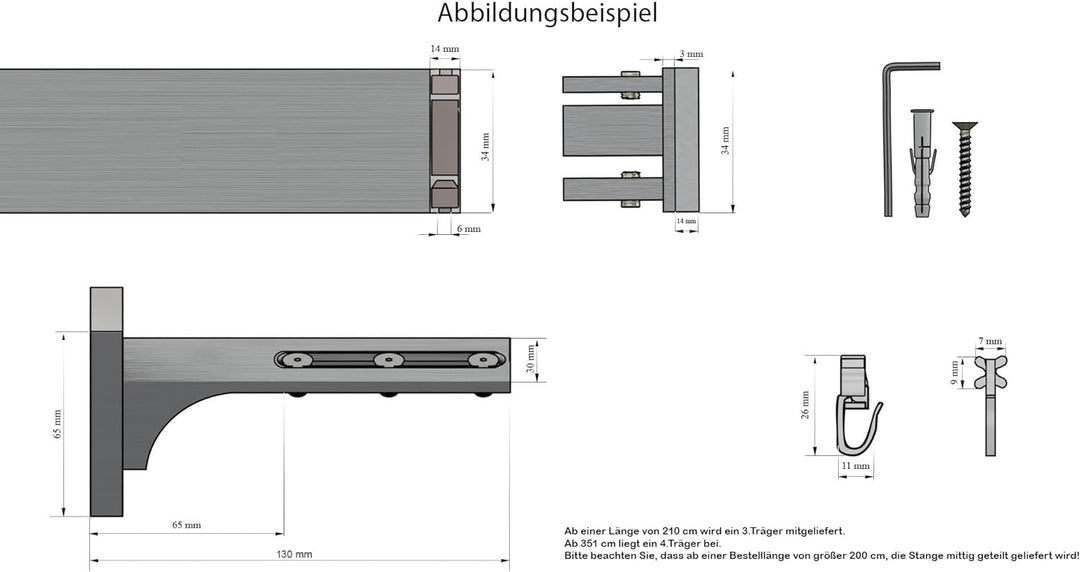 indeko BERN, eckige Gardinenschiene mit Innenlauf aus Aluminium auf Mass, 1-Lauf, weiss, Komplettset