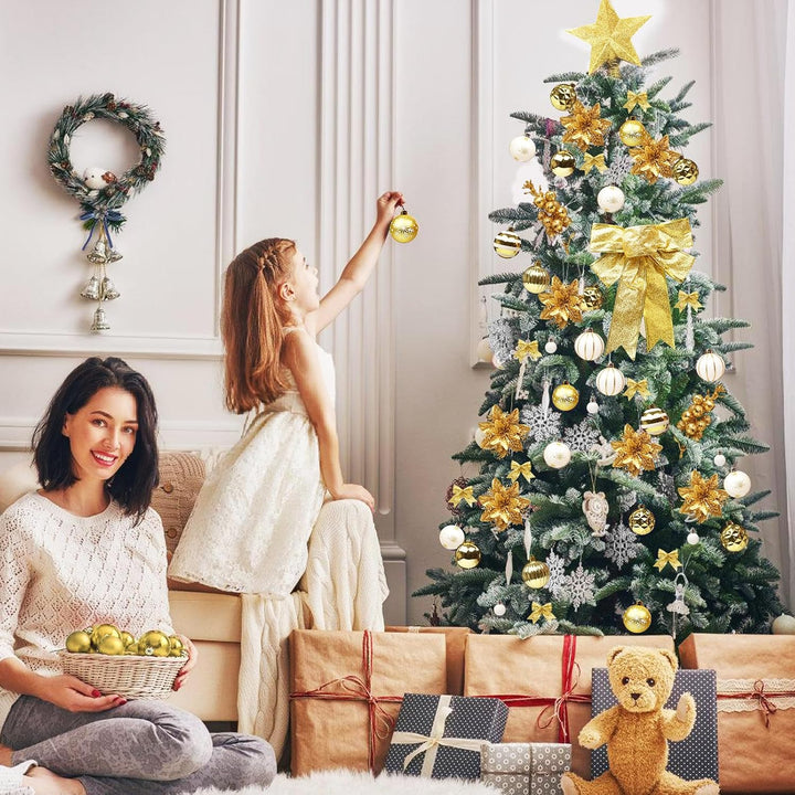 Weihnachtsbaum Deko,Christbaumschmuck Weihnachtskugeln,88 Stück Gold Weihnachtsbaumschmuck mit Weihn