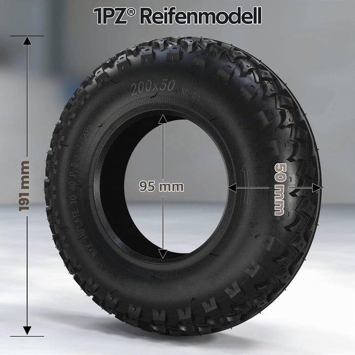 1PZ 2MN-7JW 200x50 Reifen und Schlauch Ersatz für Razor E100 E150 E200 Dune Buggy Schwinn ePunk Elek