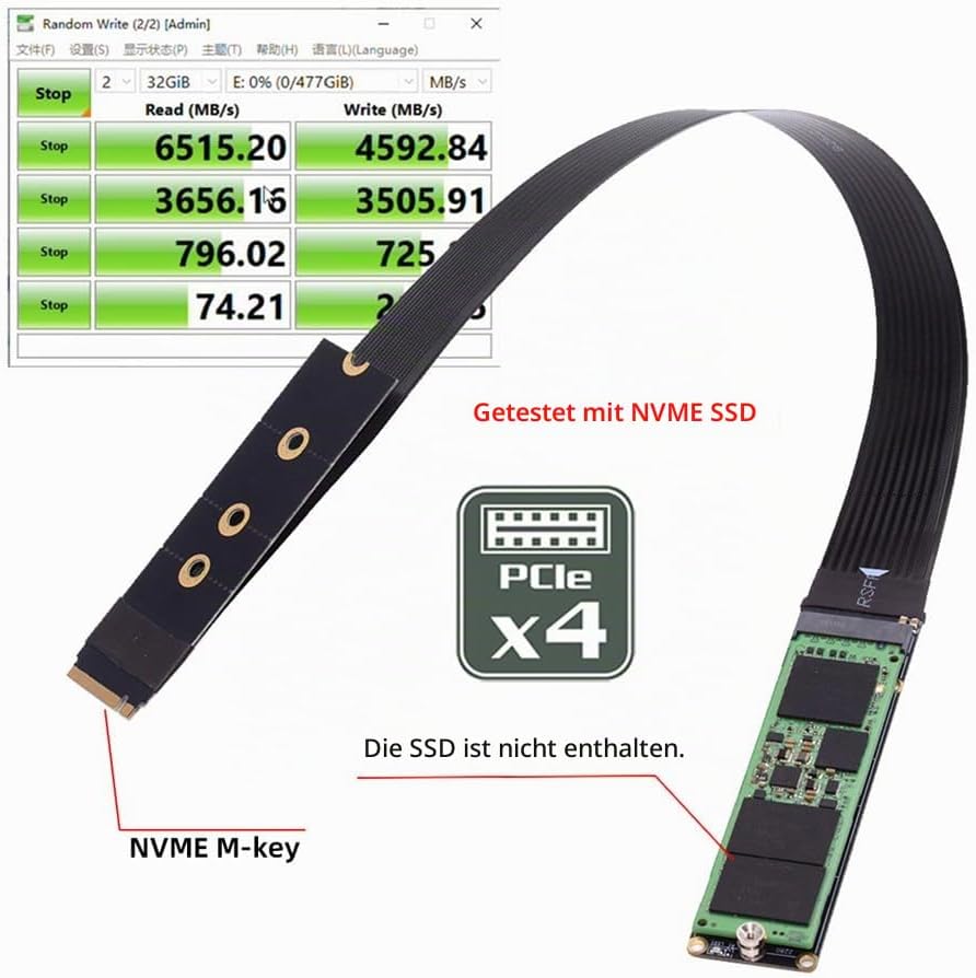 Xiwai NGFF M-Key NVME SSD Extender Karte mit PCI-E 4.0 Flexibles PCI-Express-Verlängerungskabel, 30