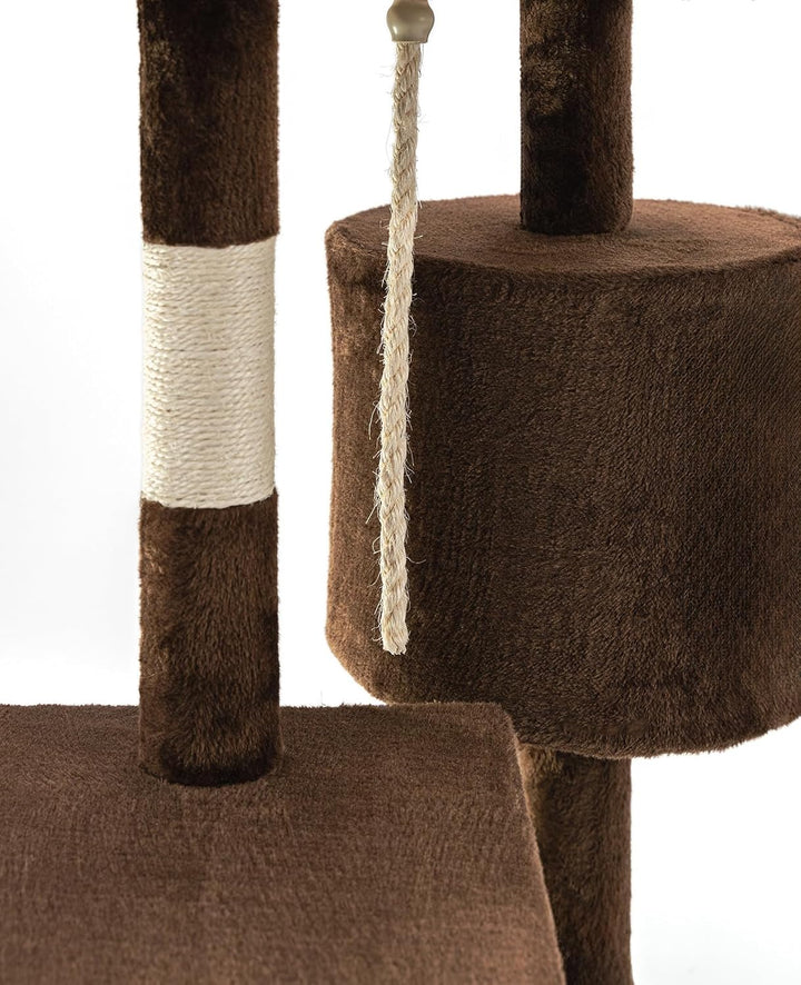 lionto Kratzbaum für Katzen mit 2 Plüschbällen & Spielseil, Höhe 112 cm, Katzenbaum mit Sisalseil &