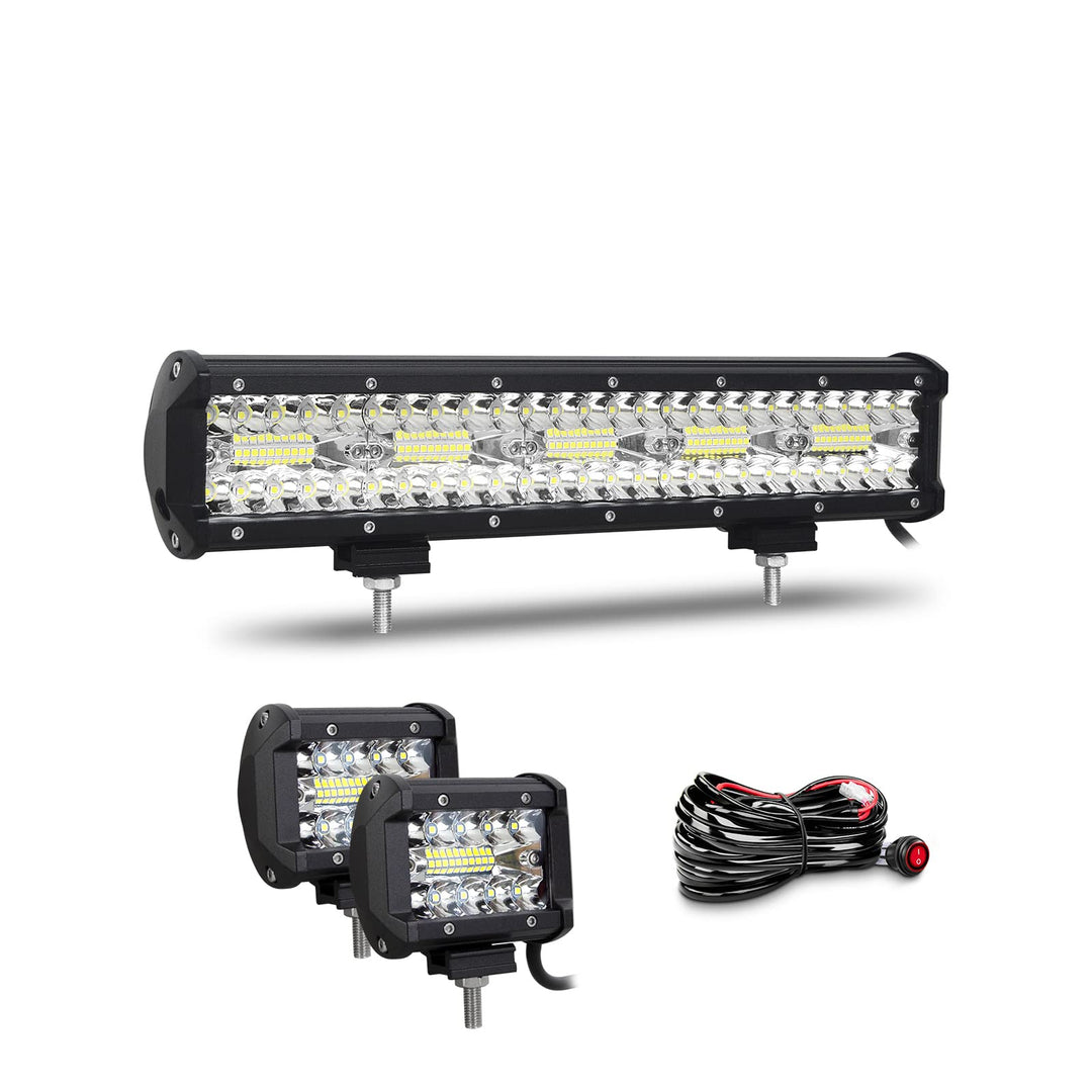 Willpower 15 Zoll 38CM 300W Led Arbeitsscheinwerfer Bar + 4 Zoll 10CM 60W Led Scheinwerfer + Kabelba