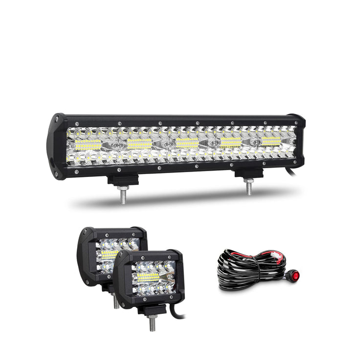 Willpower 15 Zoll 38CM 300W Led Arbeitsscheinwerfer Bar + 4 Zoll 10CM 60W Led Scheinwerfer + Kabelba