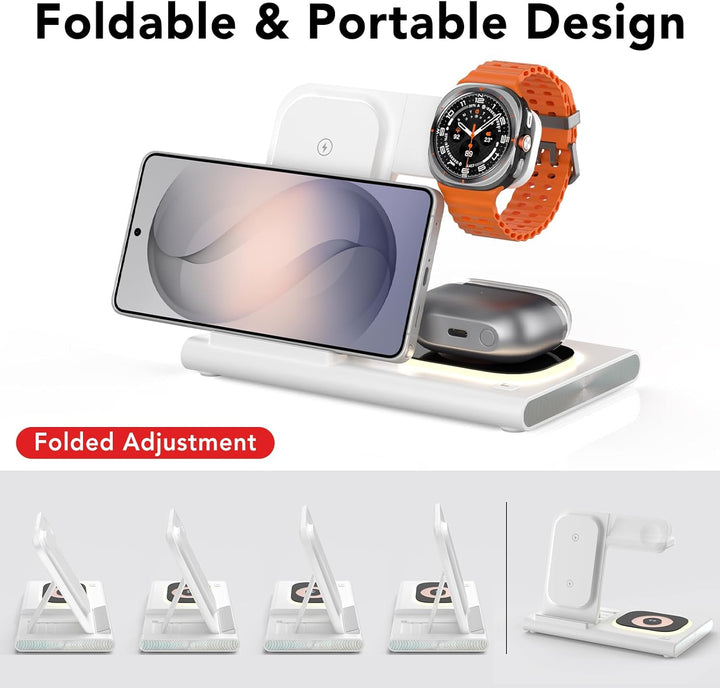 3 in 1 Ladestation für Samsung[Faltbar & Nachtlicht], Induktive Ladestation für Samsung S26/S25/S24/