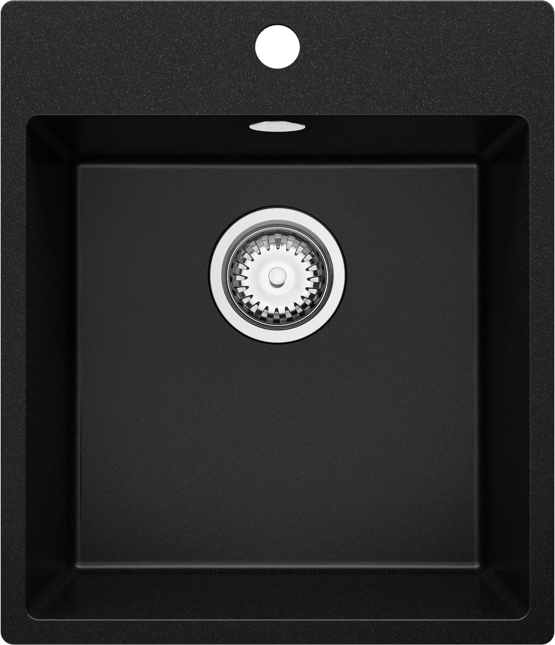 PRIMAGRAN Spülbecken Schwarz 43x50cm, Granitspüle 1 Becken + Ablauf-Set, Küchenspüle ab 45er Untersc