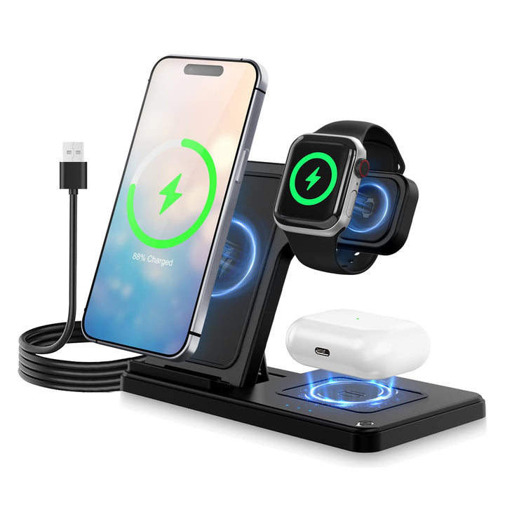 3 in 1 Ladestation Kabellos, 15W Schnellladegerät Wireless Charger für iPhone 17 Pro Max Plus 16 15