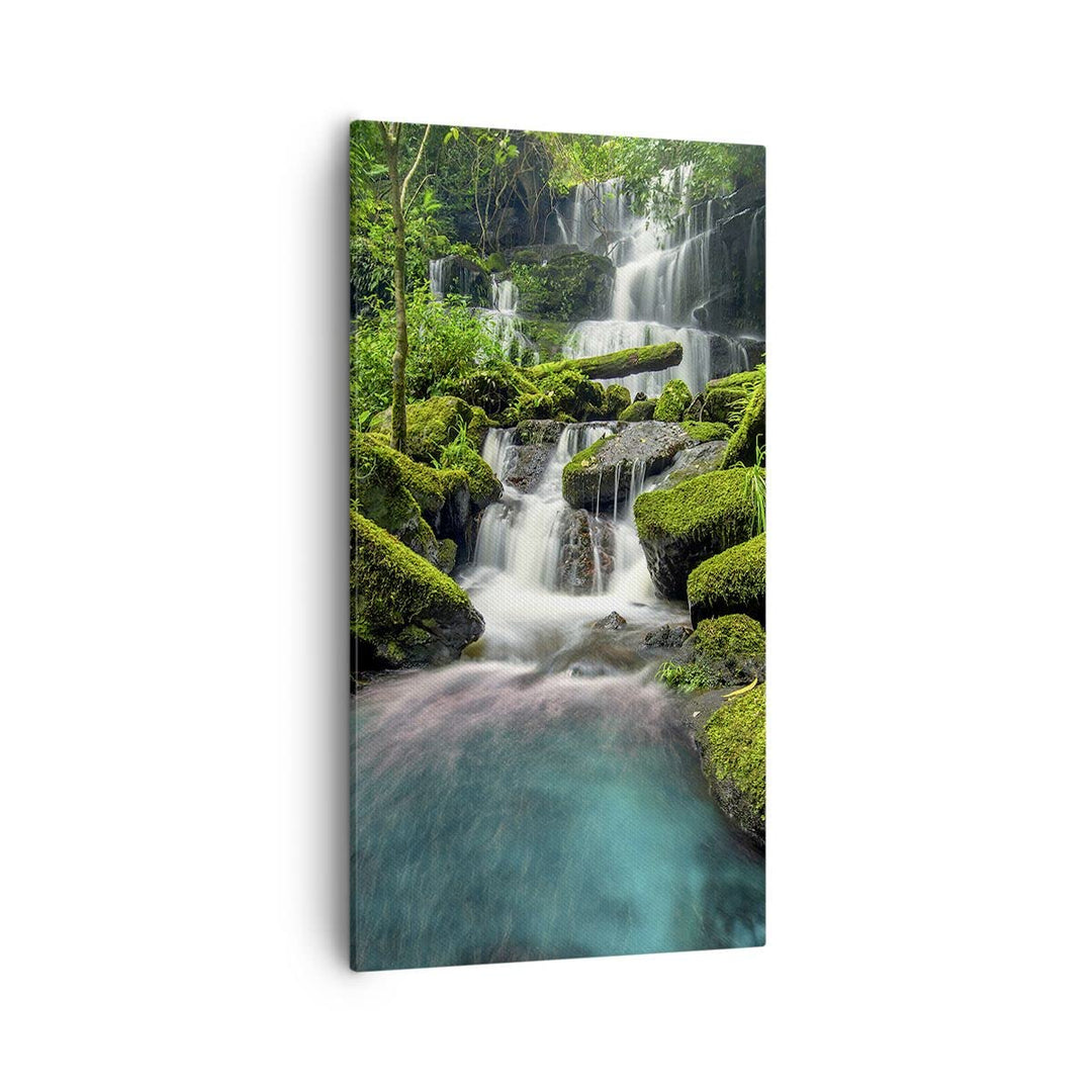 Bilder auf Leinwand 55x100cm Leinwandbild mit Rahmen Park Wasserfall Wasser Gross Wanddeko Bild Schl