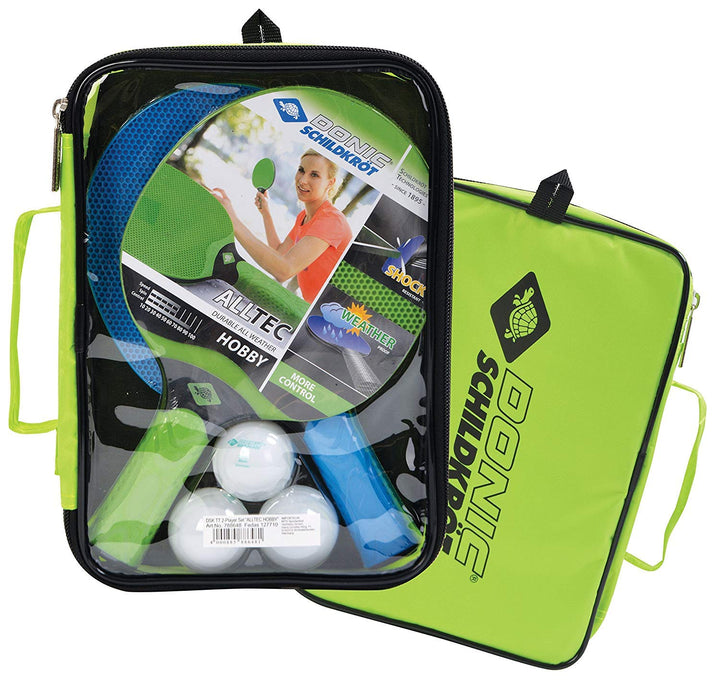 Donic-Schildkröt Outdoor Tischtennis-Set, 2 wasserfeste, robuste, abwaschbare Kunststoffschläger, 3
