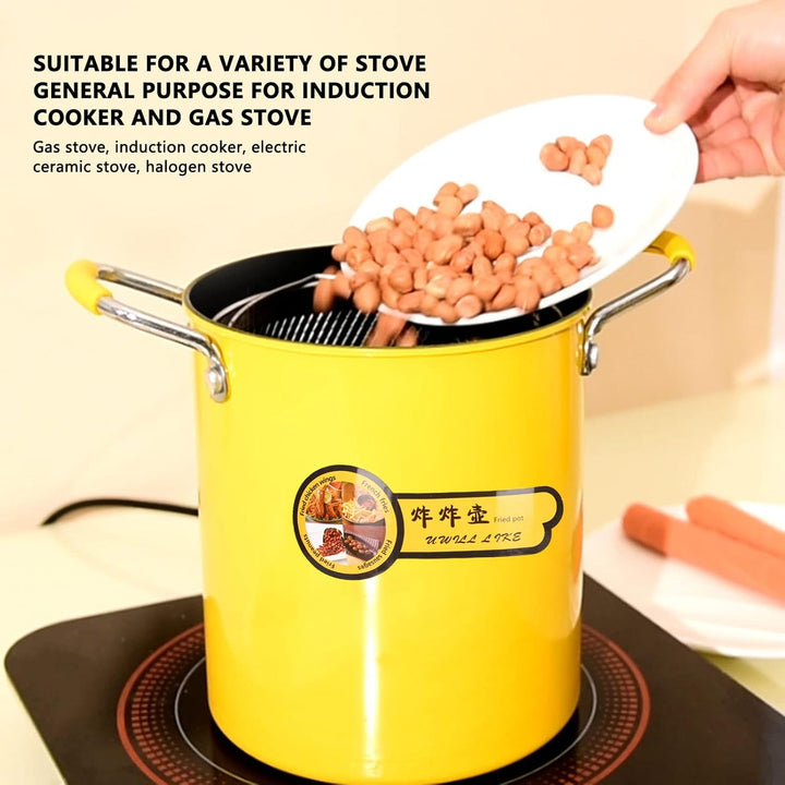 Friteuse, 3L Mini Fritteusen Topf, Edelstahl-Fritteusen-Topf mit Sieb Multifunktionale Fritteuse mit