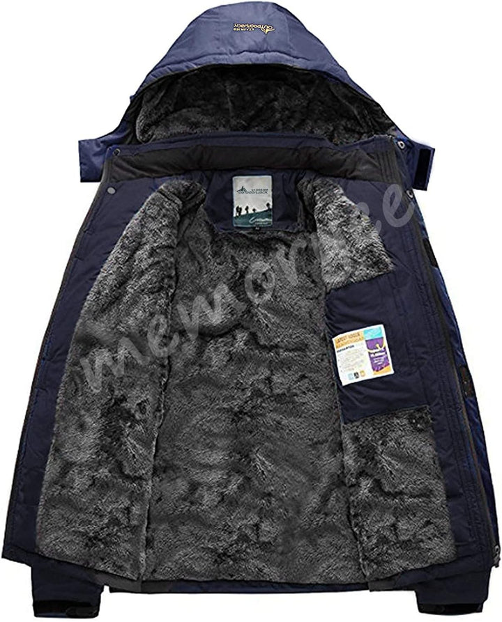Memoryee Herren Ski Jacke Warmer Gefüttert Winter Fleece Mantel Wasserdichter mit Abnehmbarer Kapuze