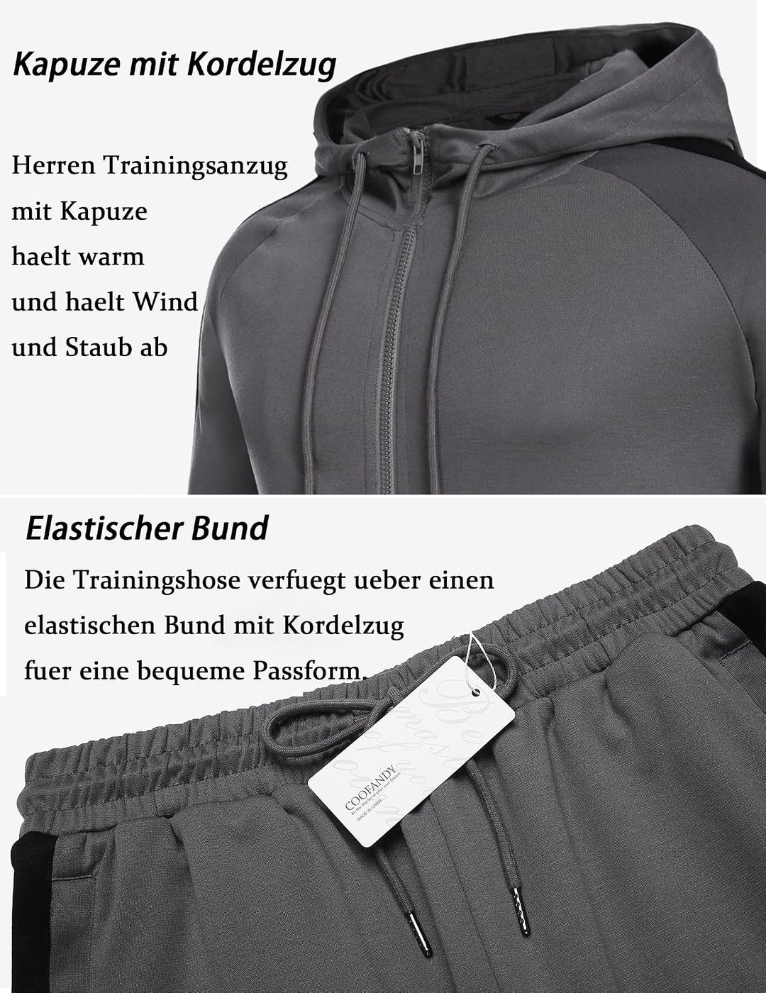 COOFANDY Trainingsanzug Herren Jogginganzug Tracksuit Sportanzug Jogginghose mit Hoodie Kapuze Set L