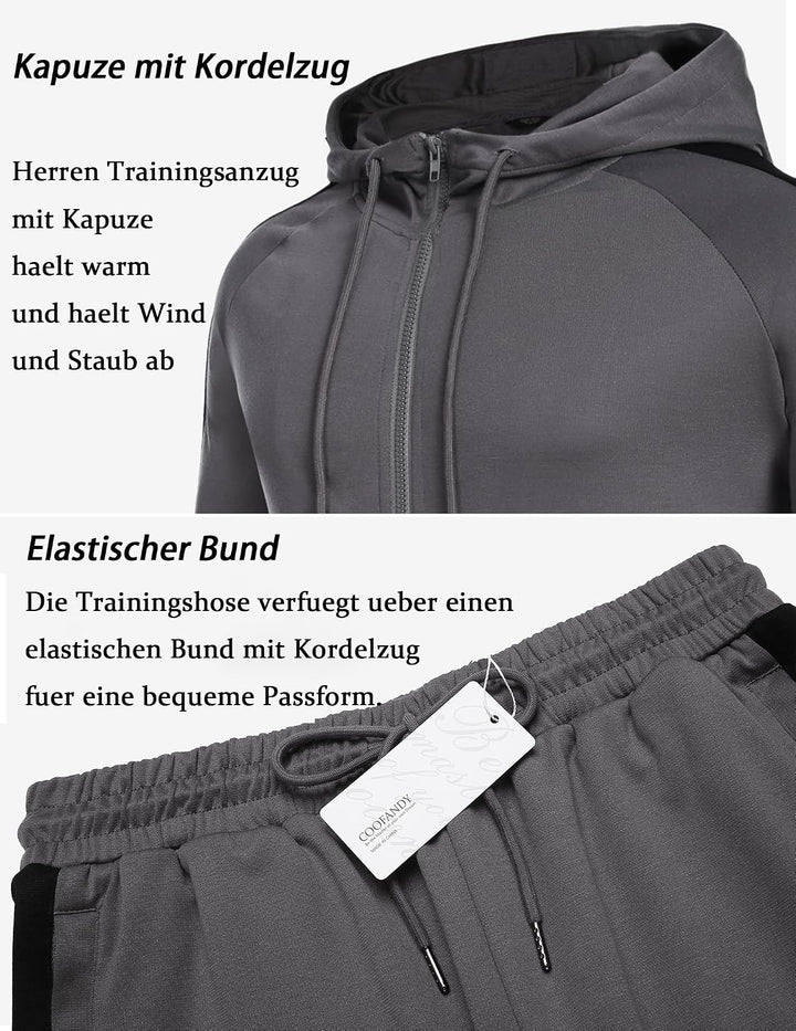 COOFANDY Trainingsanzug Herren Jogginganzug Tracksuit Sportanzug Jogginghose mit Hoodie Kapuze Set L