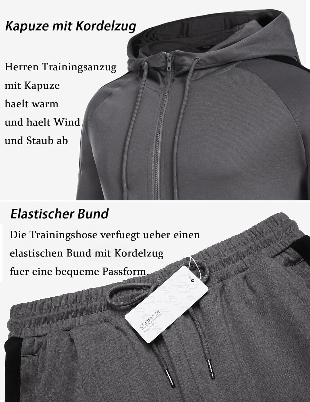 COOFANDY Trainingsanzug Herren Jogginganzug Tracksuit Sportanzug Jogginghose mit Hoodie Kapuze Set L