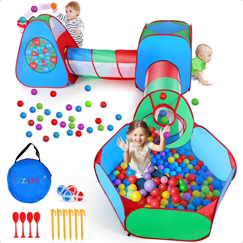 STLOVe® Spielzelt Kinderzelt Angepasst Babyzelt mit krabbeltunnel(Ohne Bälle) 5 in 1Bällebad Pop-Up