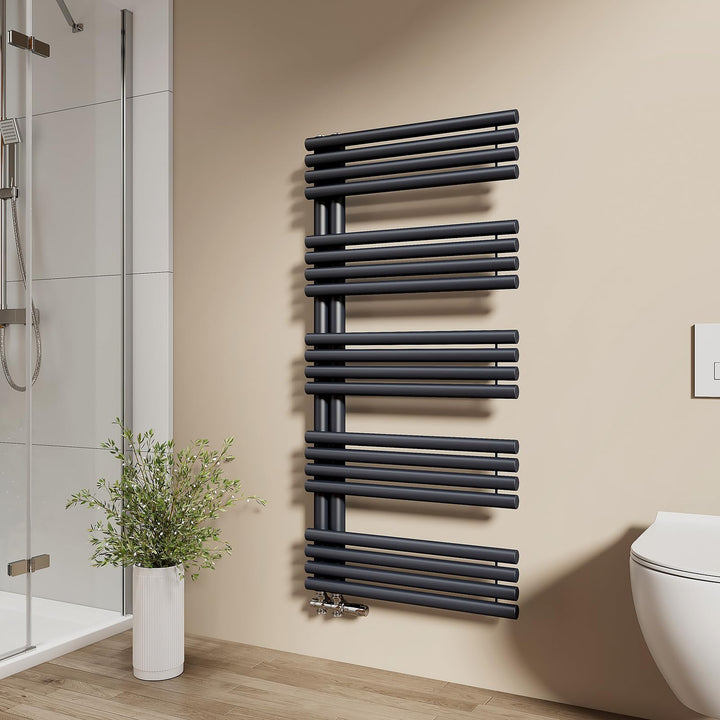 EMKE Design Rundrohr Badheizkörper 1265x600 mm, Handtuchheizkörper mit Seitenanschluss, Handtuchwärm
