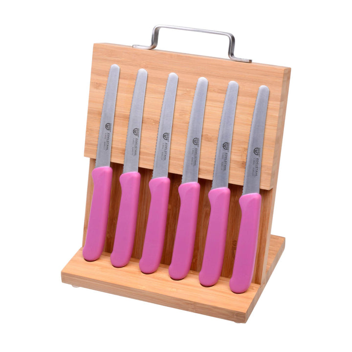 GRÄWE Magnet-Messerhalter Bambus mit Brötchenmessern pink Pink 6er Messerset inkl. Messerblock, Pink