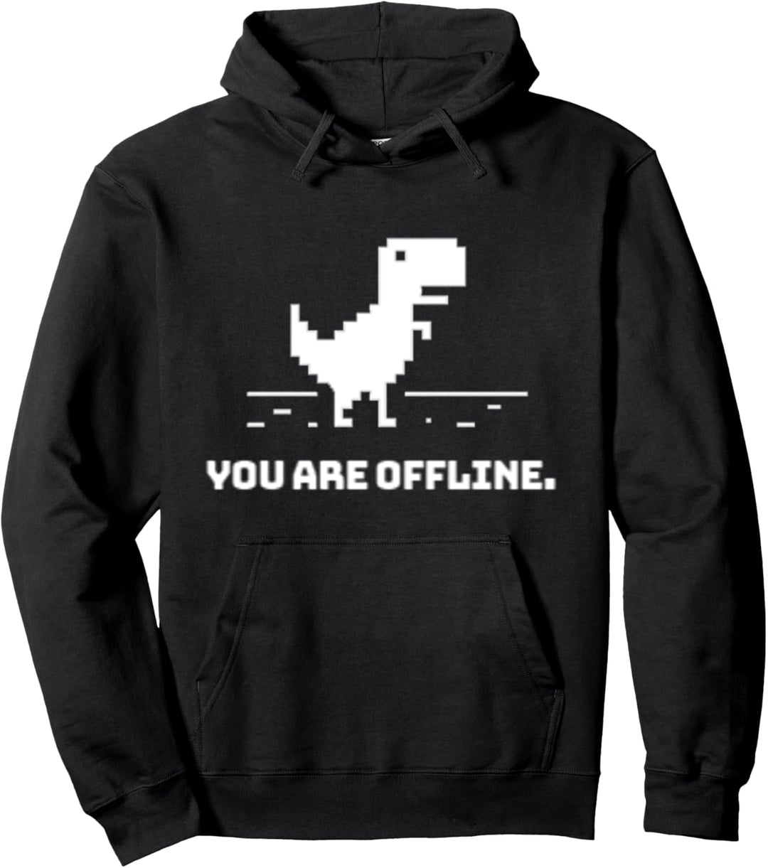 You Are Offline T-Rex [Dino Run] Pixel Art Dinosaur Game Pullover Hoodie