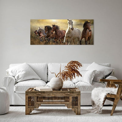 Panorama Bilder auf Leinwand 100x40cm Leinwandbild Pferd Tier Natur Gross Wanddeko Bild Schlafzimmer