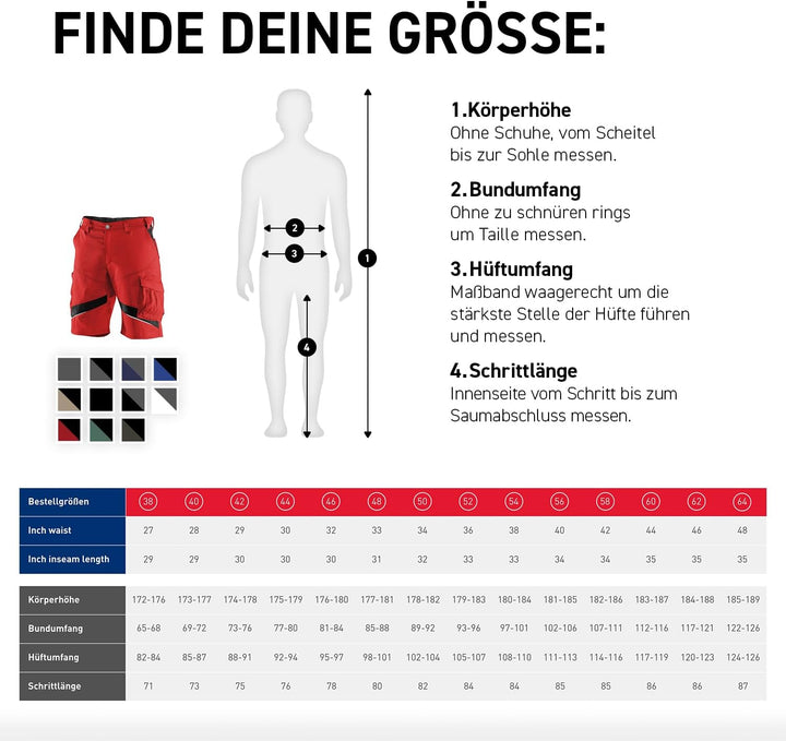 KÜBLER Workwear KÜBLER ACTIVIQ Arbeitsshorts rot, Grösse 46, Herren-Arbeitsshorts aus Mischgewebe, l