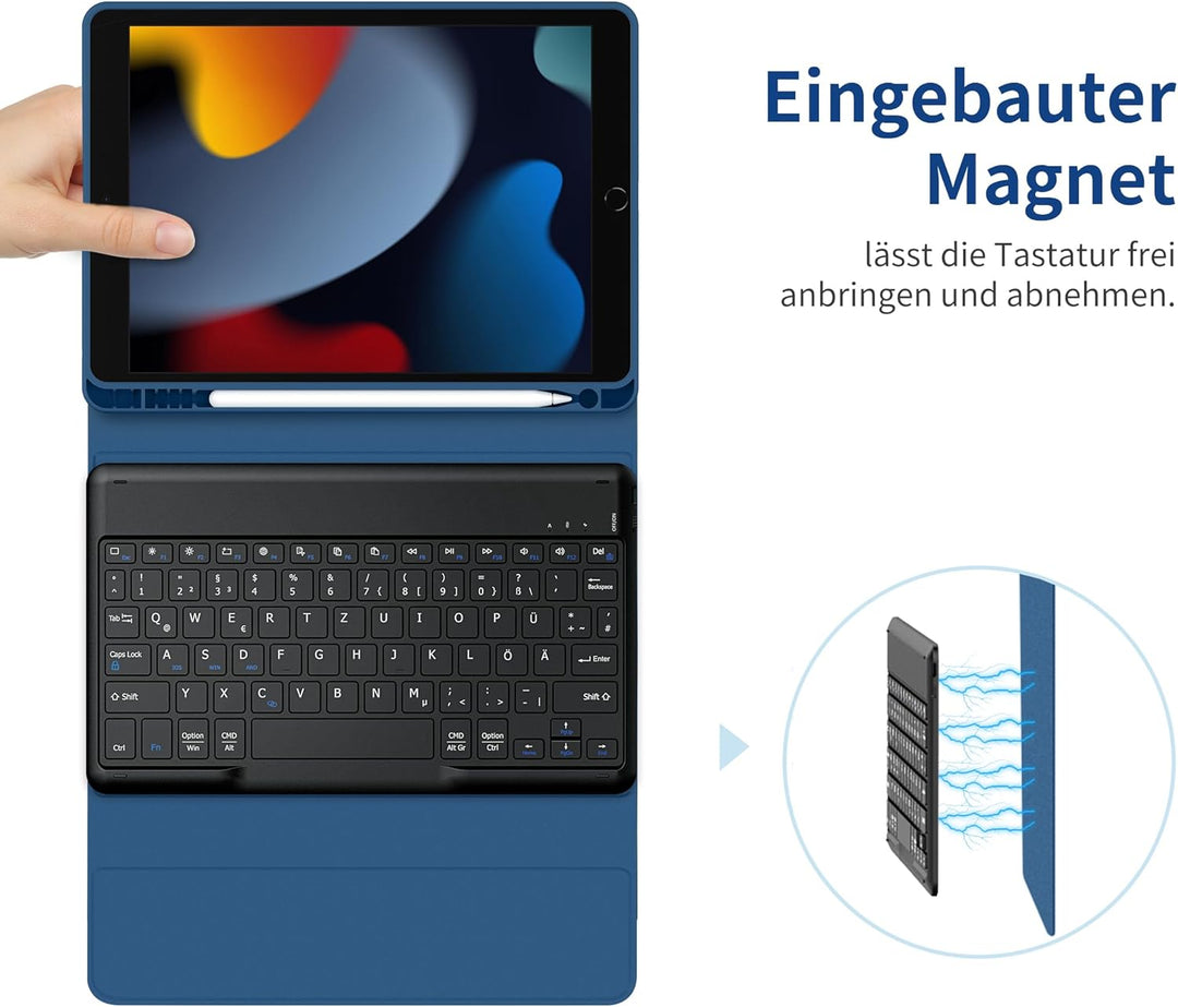 EasyAcc Tastatur Hülle Kompatibel mit iPad 10.2 Zoll 9. / 8. und 7 Generation mit Schutzfolie, [QWER