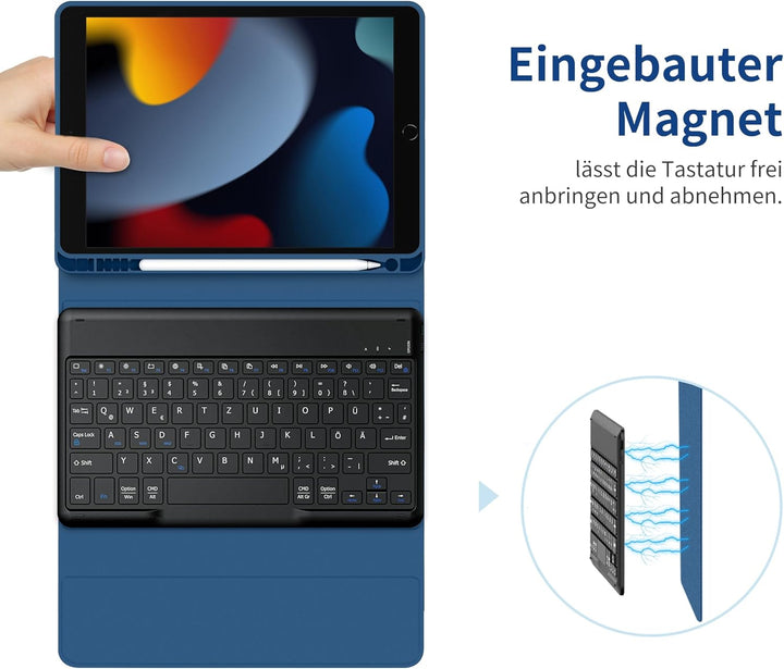 EasyAcc Tastatur Hülle Kompatibel mit iPad 10.2 Zoll 9. / 8. und 7 Generation mit Schutzfolie, [QWER