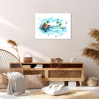 Bilder auf Leinwand Tropen Wasser Bungalow Ufer Leinwandbild 70x50cm Wandbilder Dekoration Wohnzimme