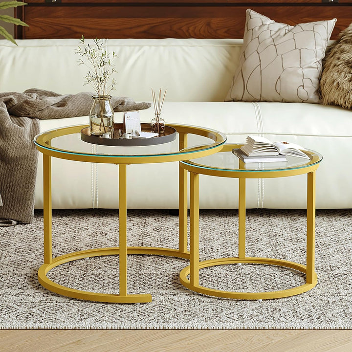 Hawthyhome Runde Beistelltisch 2er Set, Moderner Wohnzimmertisch, Couchtische Set Satztische für Woh