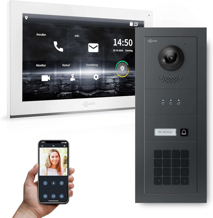 Goliath Hybrid | IP | Full-HD Video Türsprechanlage | App | 1-Fam | 1 x Full-Touchscreen 10" | Alumi