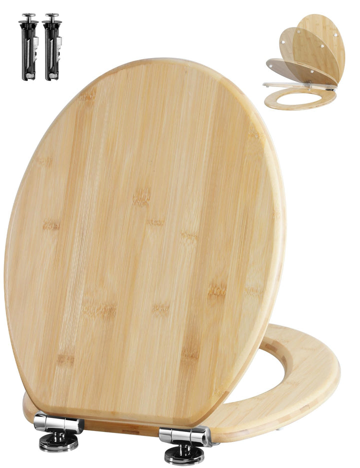 Angel Shield WC-Sitz aus Bambus, mit Absenkautomatik, Oval, mit Schnellverschluss, verstellbare Scha