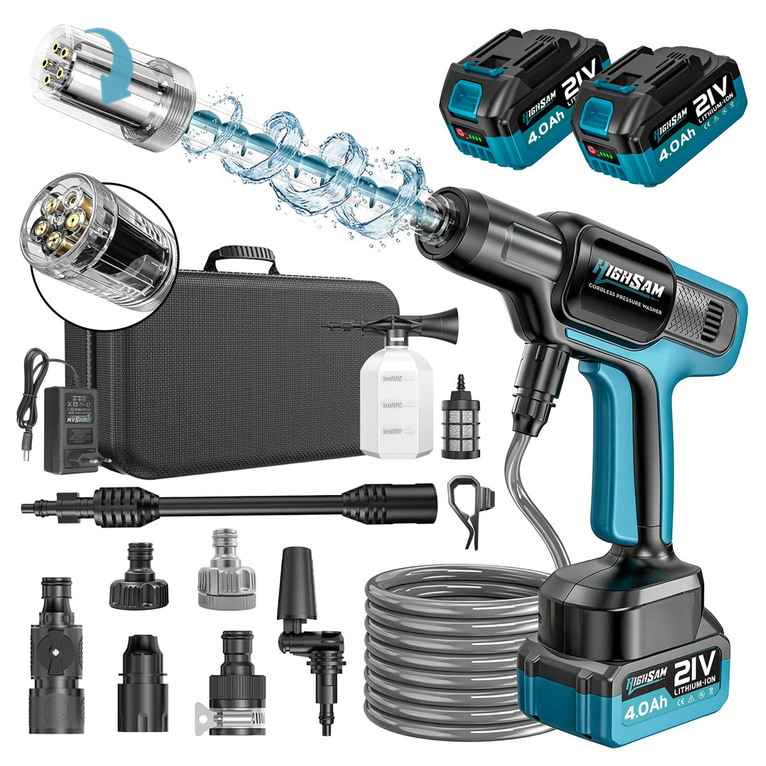 Akku Hochdruckreiniger, 3000W Bürstenloser Motor 3-Gang-Modus Max 120Bar, Mobiler Hochdruckreiniger