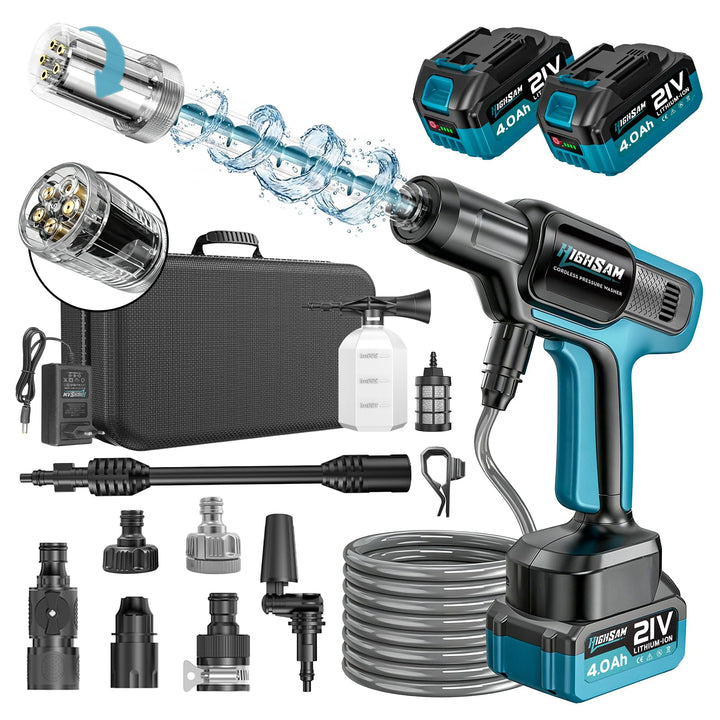 Akku Hochdruckreiniger, 3000W Bürstenloser Motor 3-Gang-Modus Max 120Bar, Mobiler Hochdruckreiniger