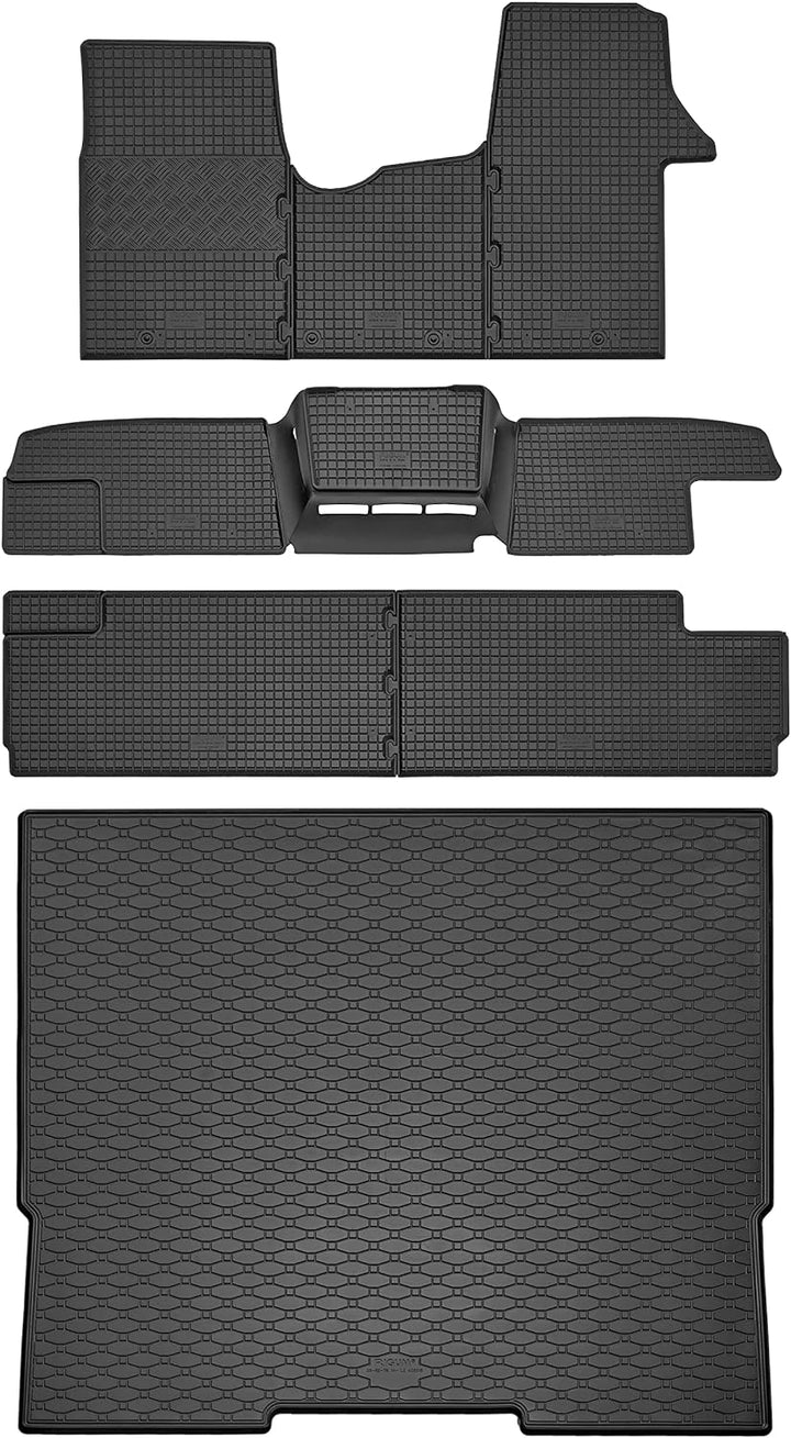 Passgenaue Kofferraumwanne und Gummifussmatten geeignet für OPEL Vivaro B ab 2014 bis 2019 L2 + Gurt