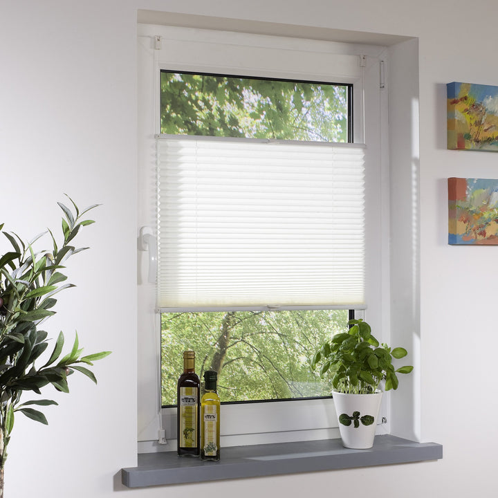 Liedeco® Plissee verspannt mit Klemmträger / 80 x 220 cm weiss (Breite x Höhe) / lichtdurchlässig Bl
