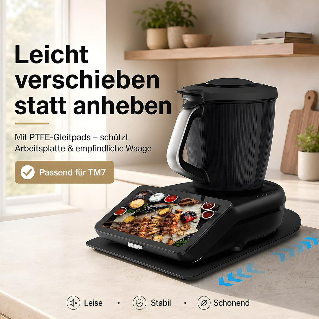 Gleitbrett für Thermomix TM7 | Acryl-Schiebebrett mit Teflon-Gleitpads, rutschfest, ohne Rollen, sch