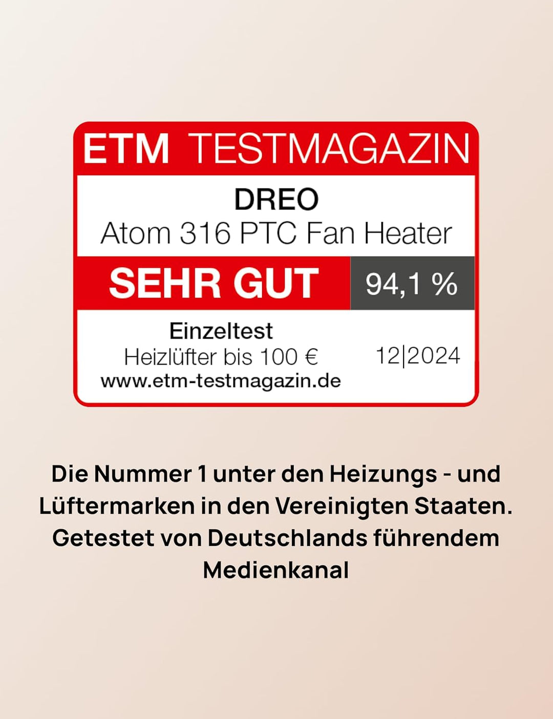 Dreo Energiesparender Heizlüfter, 34 dB Leiser 1500W Elektrischer PTC Keramik, Thermostat, Überhitzu