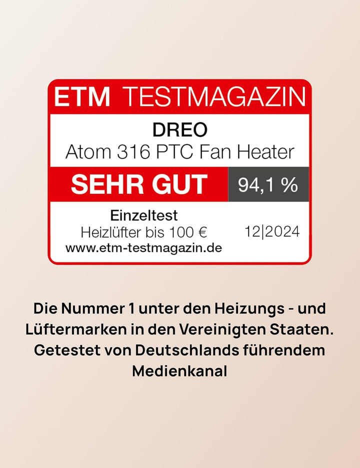 Dreo Energiesparender Heizlüfter, 34 dB Leiser 1500W Elektrischer PTC Keramik, Thermostat, Überhitzu