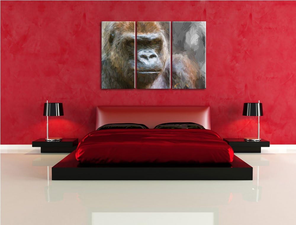 stolzer Gorilla schwarz/weiss Deluxe 3-Teiler Leinwandbild 120x80 Bild auf Leinwand, XXL riesige Bil
