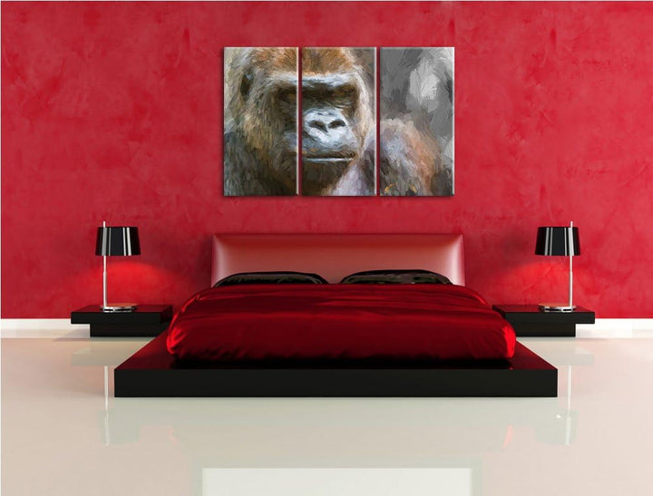 stolzer Gorilla schwarz/weiss Deluxe 3-Teiler Leinwandbild 120x80 Bild auf Leinwand, XXL riesige Bil